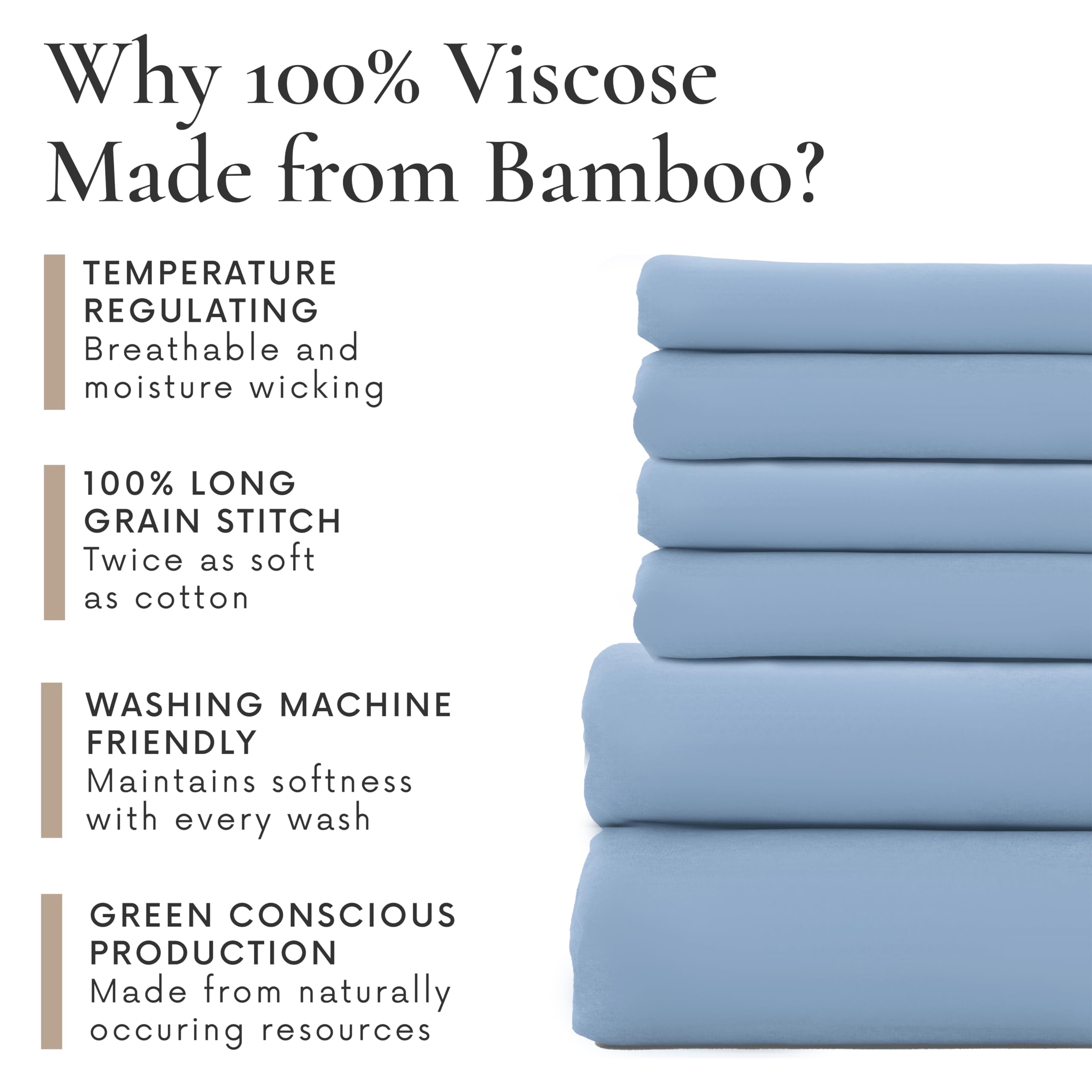 Bamboo Bay 6-Piece Queen Size Sheet Set - 100% Viscose Bamboo Bedding, Breathable & Ultra Soft Cooling Sheets for Hot Sleepers, Deep Pocket Fits 16