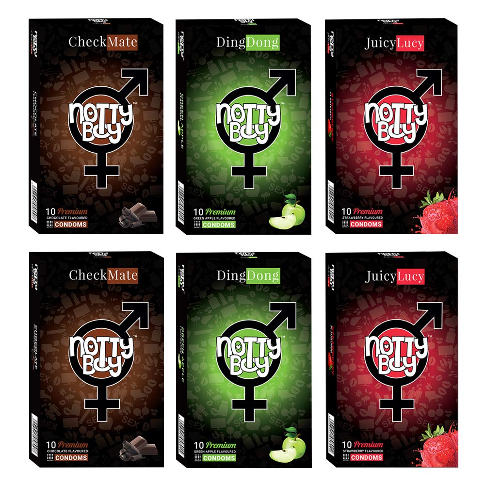 NottyBoy Assorted Fruit Flavor Condoms Variety Pack - Strawberry, Chocolate & Apple Flavored Bulk Pack | Perfect for Couples, Parties & Safe Intimate Moments