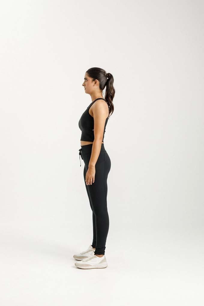 High Waist Drawstring Pocket Leggings for Women - Comfortable Workout Yoga Pants with Side Pockets - Perfect for Gym, Running, Lounge & Everyday Wear - Black