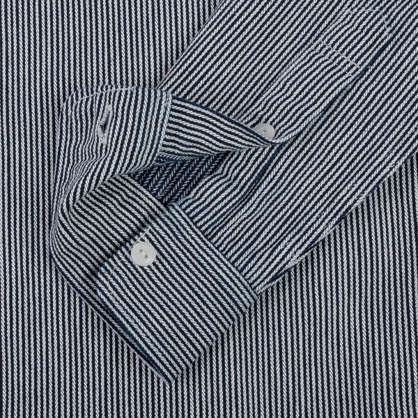 Iron Heart IHSH 366 IND 8oz Herringbone Hickory Stripe Work Shirt - Indigo Denim - Durable & Stylish for Workwear & Casual Outfits