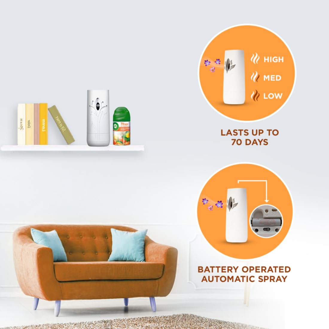 Air Wick Freshmatic Automatic Air Freshener Refill 250ml - Lemon & Orange Blossom Scent | 2600 Sprays Guaranteed | Continuous Fragrance for Home, Bathroom, Office & Car | Eliminates Odors & Freshens Air Instantly