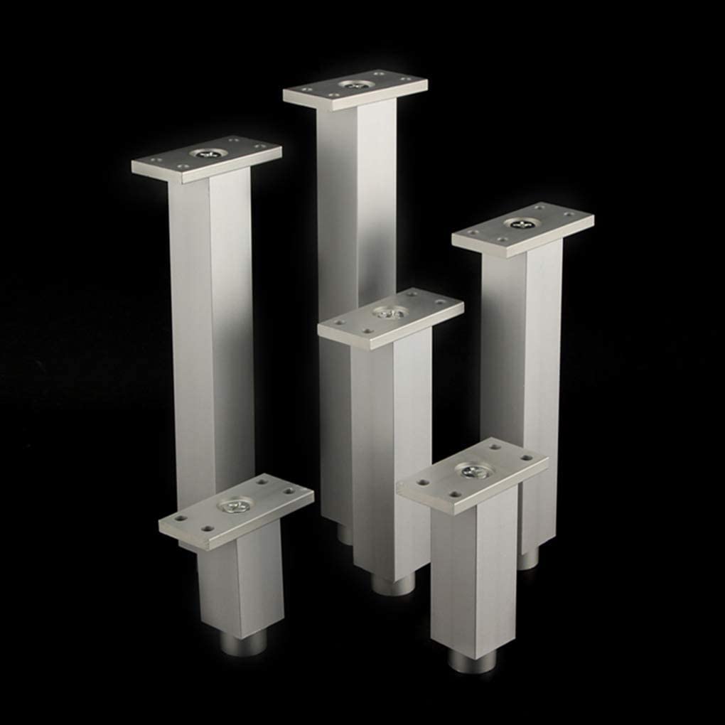 Adjustable Height 6mm Metal Table Legs - 4 Pack Square Aluminum Alloy Furniture Feet for Sofa, Bed, Cabinet & Couch - Replacement Risers with Screws (25cm) - Perfect for Home Office, Living Room & Bedroom Furniture Upgrade