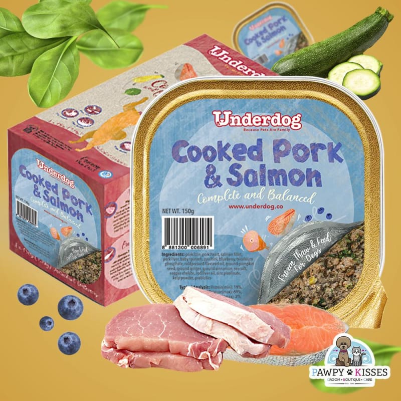 Premium Underdog Cooked Pork & Salmon Fresh Frozen Dog Food - 1.2kg Pack | Grain-Free, High-Protein Meal for Adult Dogs | Perfect for Daily Feeding & Training Treats