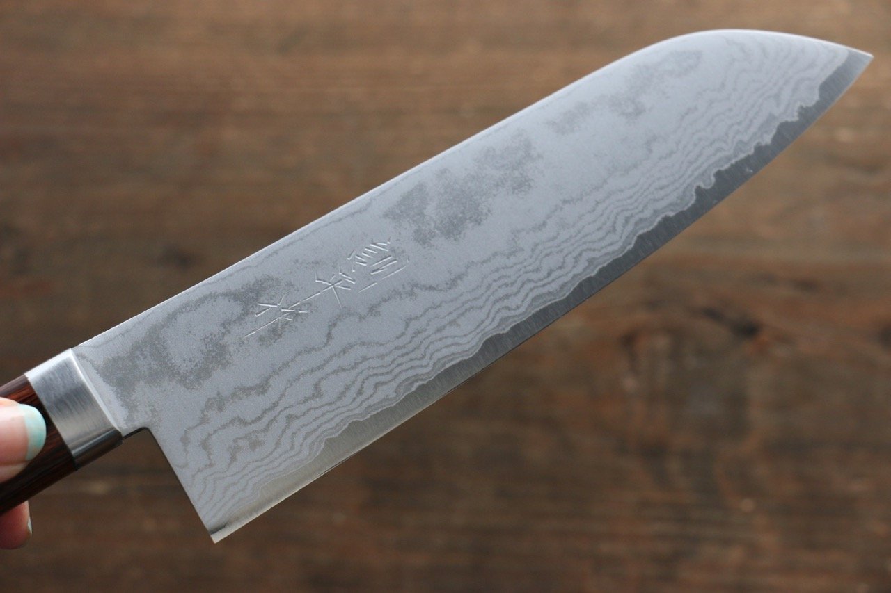 Premium Kunihira Tanzo VG1 Damascus Santoku Knife 170mm - Japanese Chef Knife with Mahogany Handle - Perfect for Slicing, Dicing & Precision Cooking in Professional & Home Kitchens