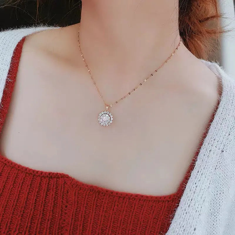18K Gold Plated Pendant Necklace with White Gemstone Accent - Elegant Jewelry Gift for Women, Perfect for Weddings, Anniversaries & Special Occasions