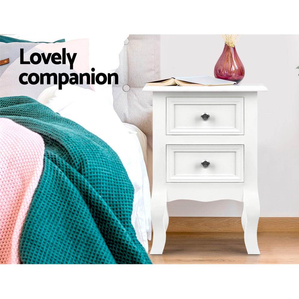 French Provincial Nightstand - White Distressed Wood Bedside Table for Bedroom, Living Room & Guest Room Decor