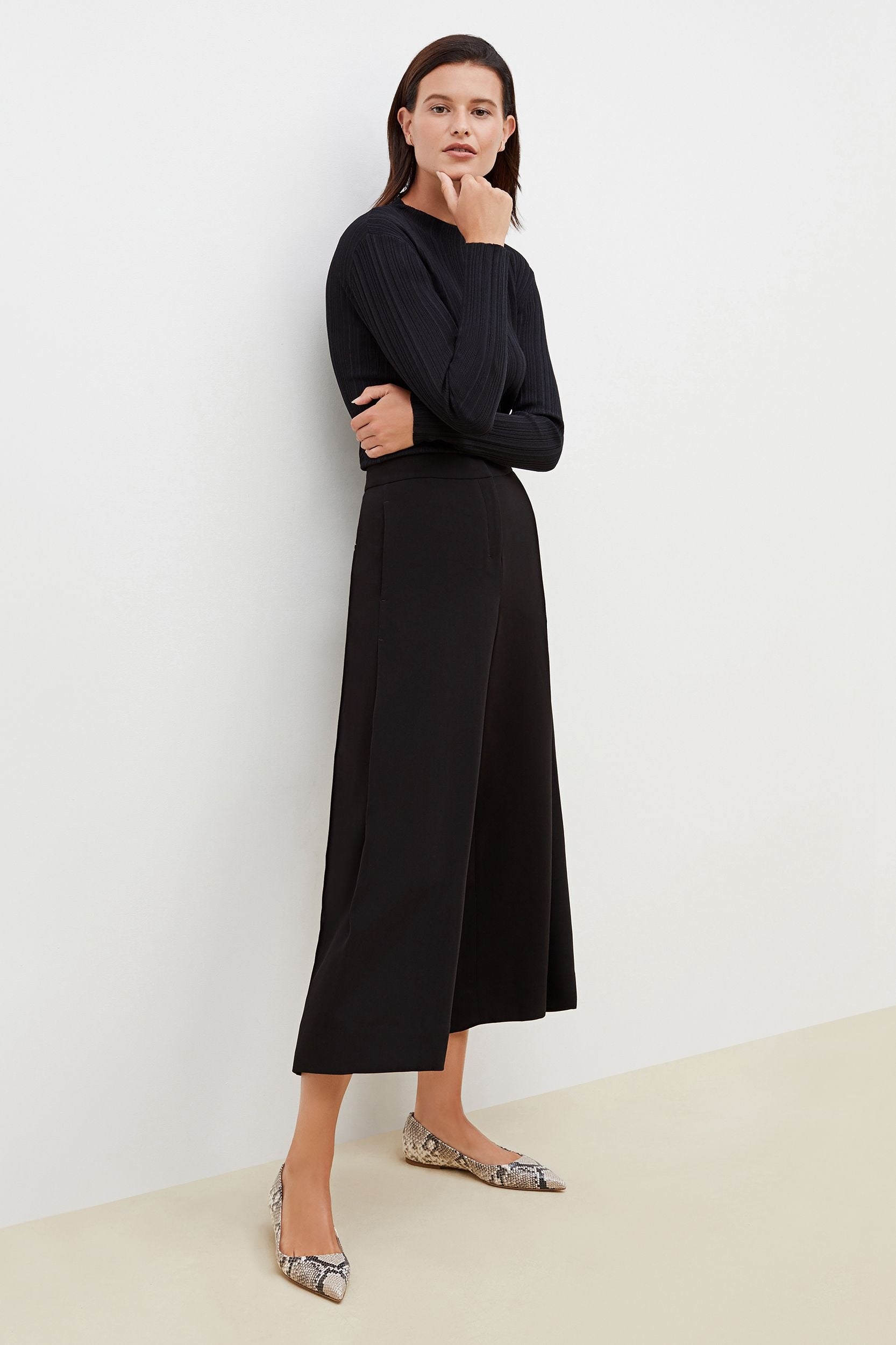 Eco-Friendly Soft Wave Culottes for Women - Comfortable & Stylish Black High Waist Palazzo Pants - Perfect for Casual Wear, Office & Travel