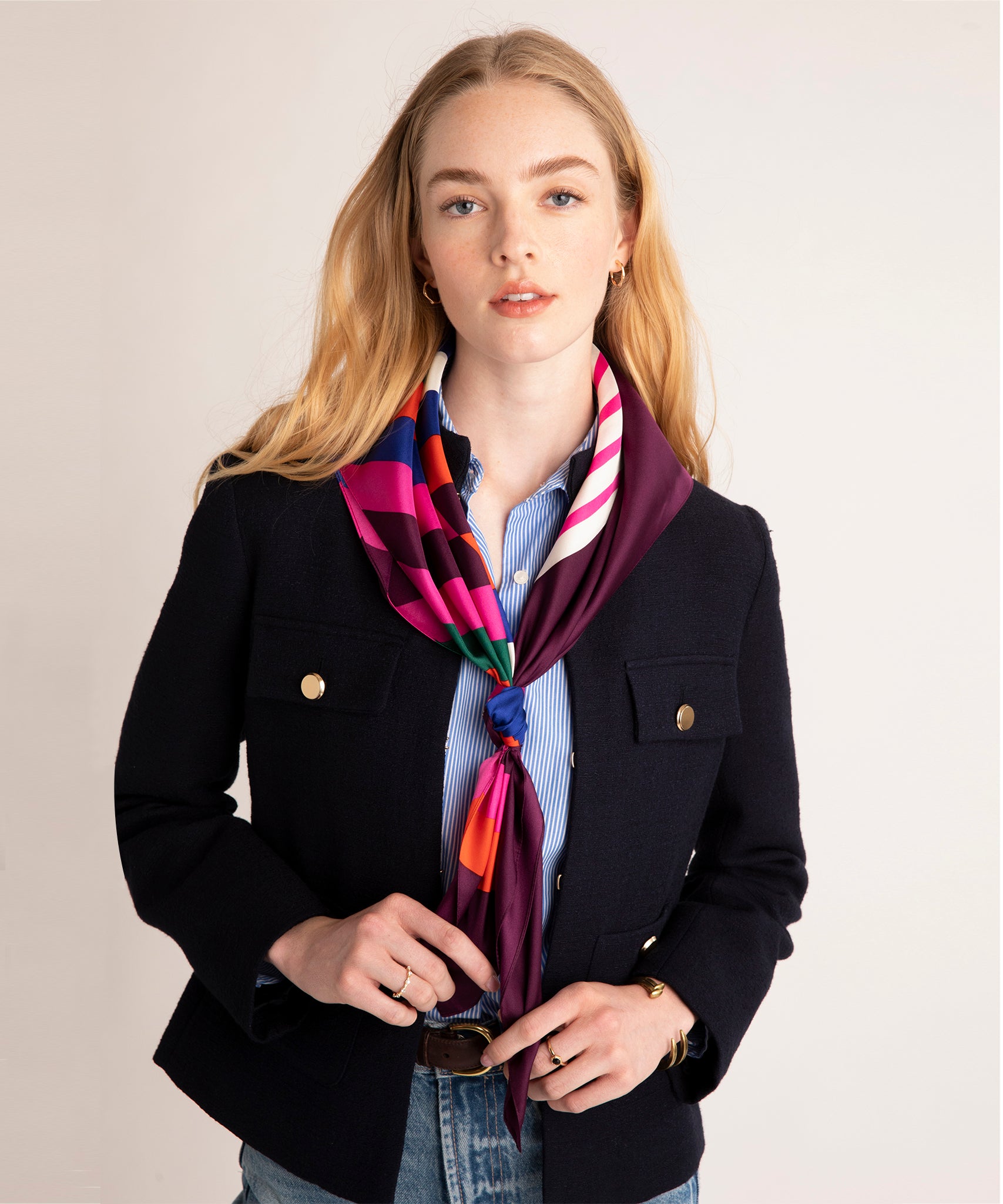 Super Stripe 35 Silk Square Scarf - Elegant Fashion Accessory for Women, Perfect for Office, Parties & Special Occasions