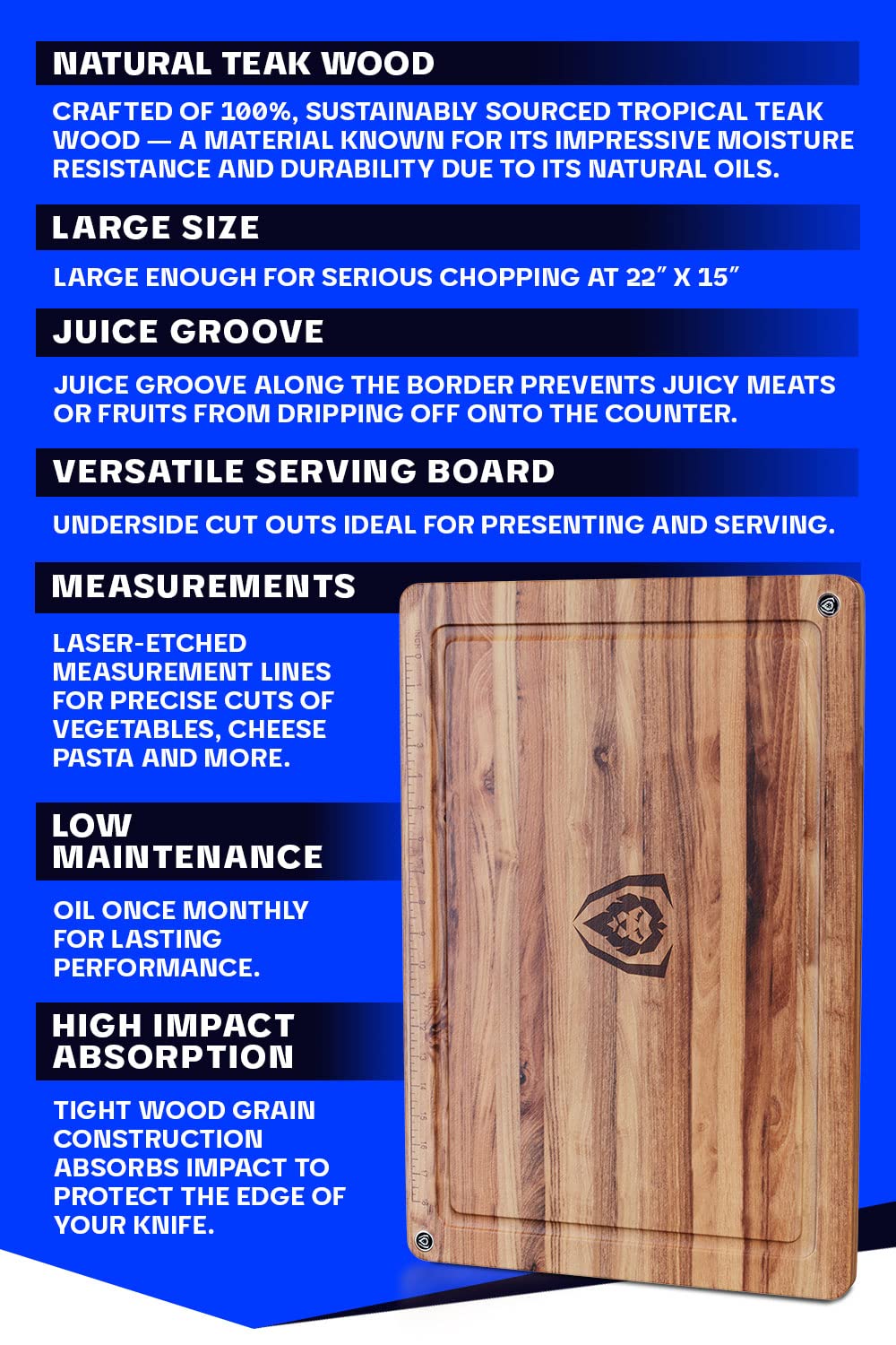 Premium Dalstrong Teak Wood Cutting Board - 22