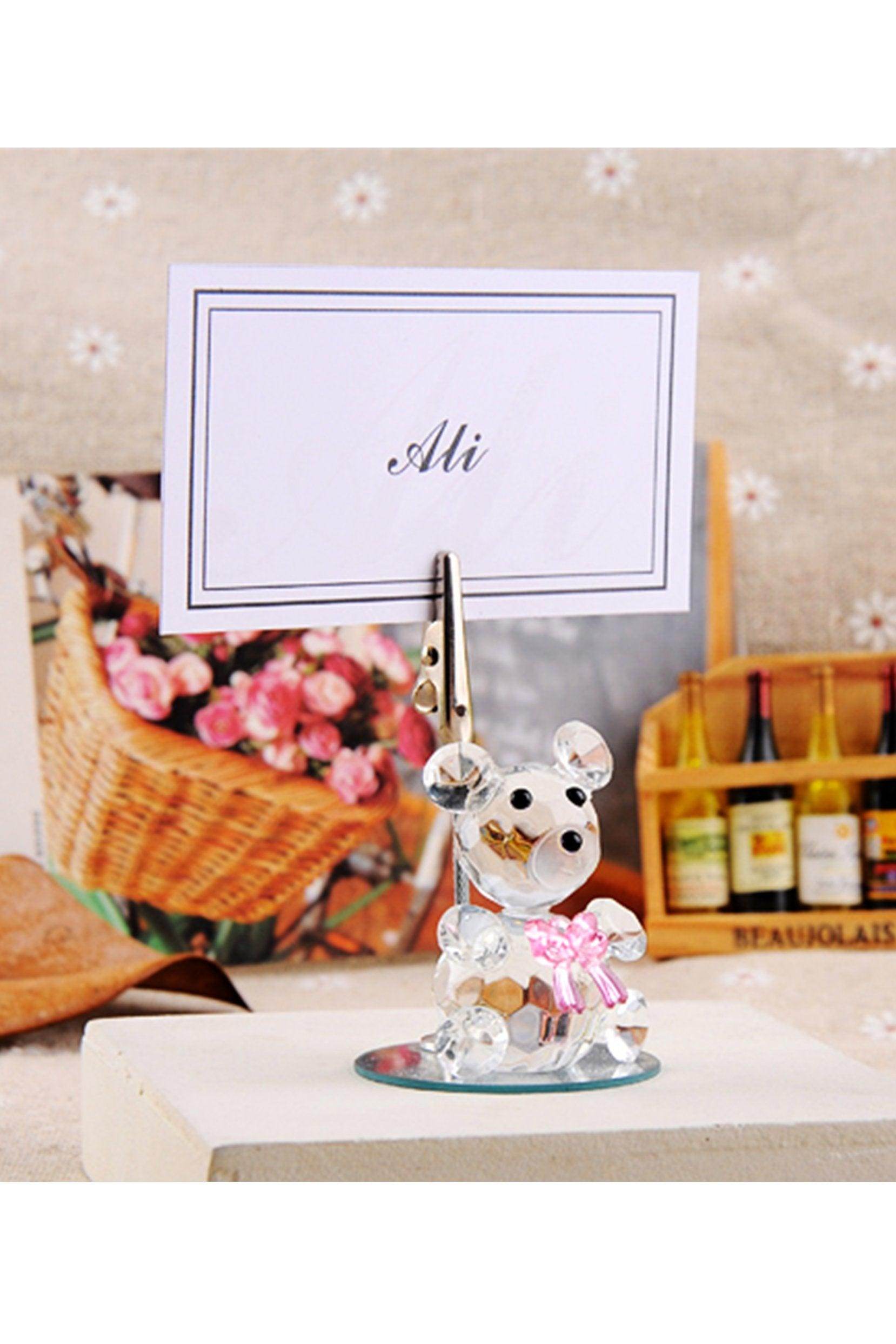 Girl Crystal Teddy Bear Place Card Holders - Elegant Wedding & Baby Shower Table Decor (Set of 6) - Perfect for Bridal Showers, Birthday Parties & Special Events