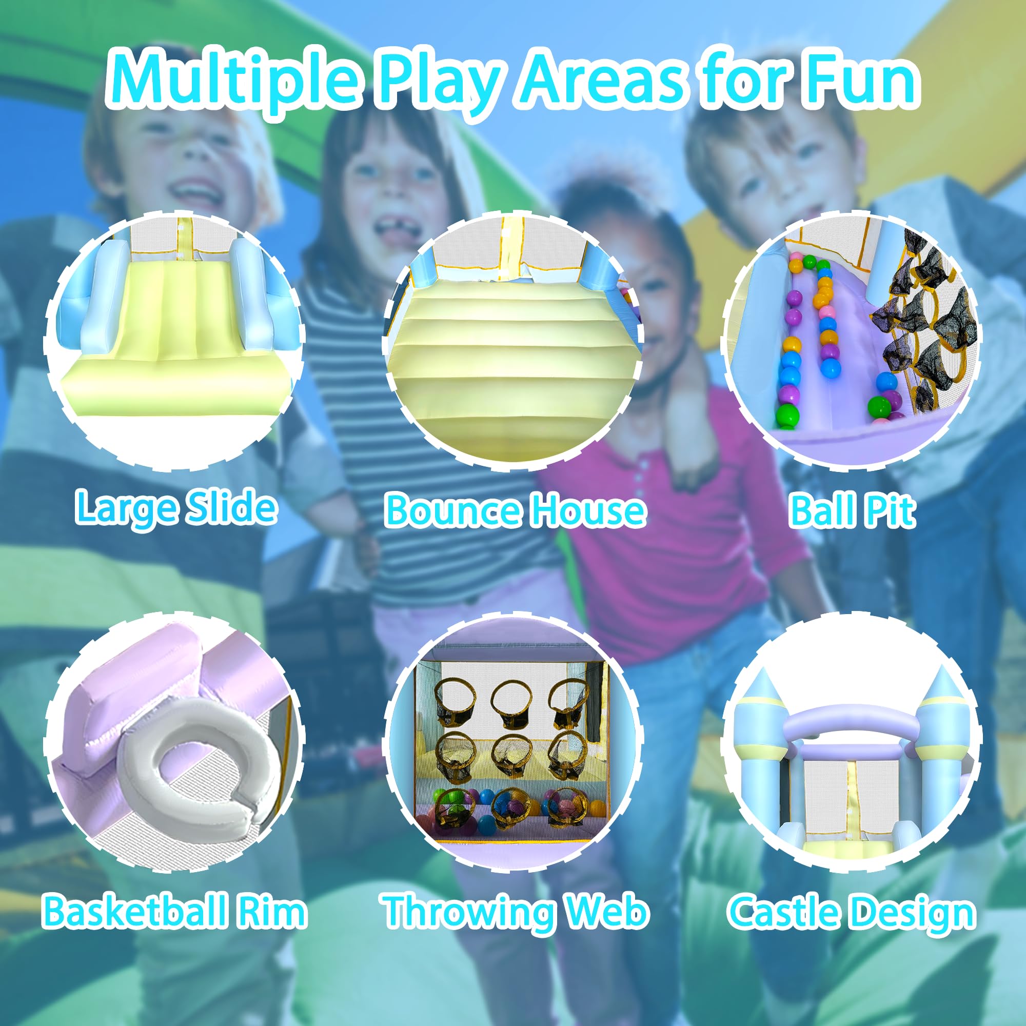 **RETRO JUMP Inflatable Bounce House for Kids - Bouncy Castle with Slide, Ball Pit, Basketball Rim, Blower Included | Indoor/Outdoor Play, Birthday Parties, Backyard Fun (Includes Balls, Storage Bag, Patch Kit, Stakes)**
