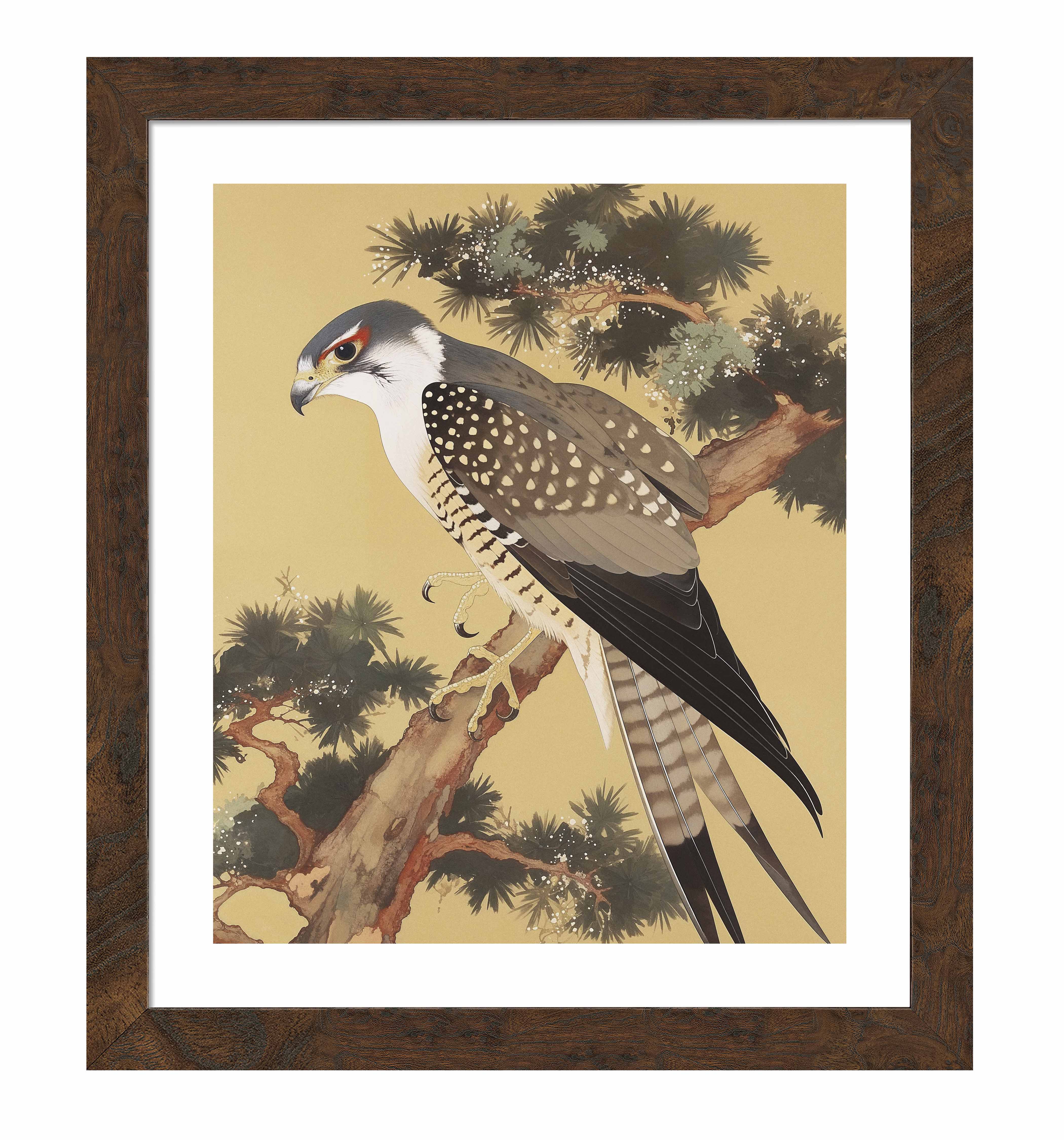 Graceful Sentinel Falcon in Pine Grove Art Print - Stunning Wildlife Wall Decor for Home, Office & Gifts