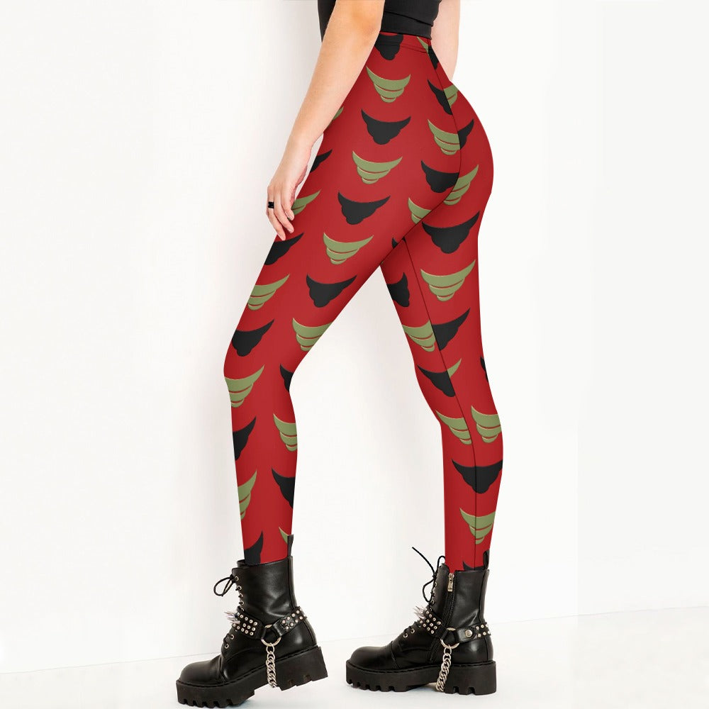 Stylish Red Leggings with Cone Design - Trendy Workout & Yoga Pants for Women | Perfect for Gym, Running & Casual Wear