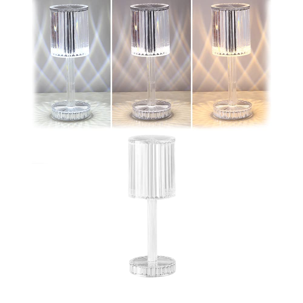 Rechargeable Touch Control Crystal Table Lamp - 3-Way Dimmable Bedside Nightstand Light with USB Port | Cordless Acrylic Crystal Lamp for Bedroom, Living Room & Office Decor (Transparent)