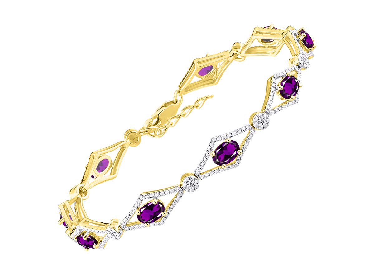 RYLOS Women's 925 Sterling Silver Gold Plated Tennis Bracelet with Genuine Gemstones & Diamonds | Adjustable 7-8 Inch Wrist Size | 9 Stunning 6x4mm Birthstone Options | Elegant Jewelry Gift for Women, Best Friends, Wife & Girlfriend | Perfect for Birthday, Anniversary, Valentine's Day & Special Occasions