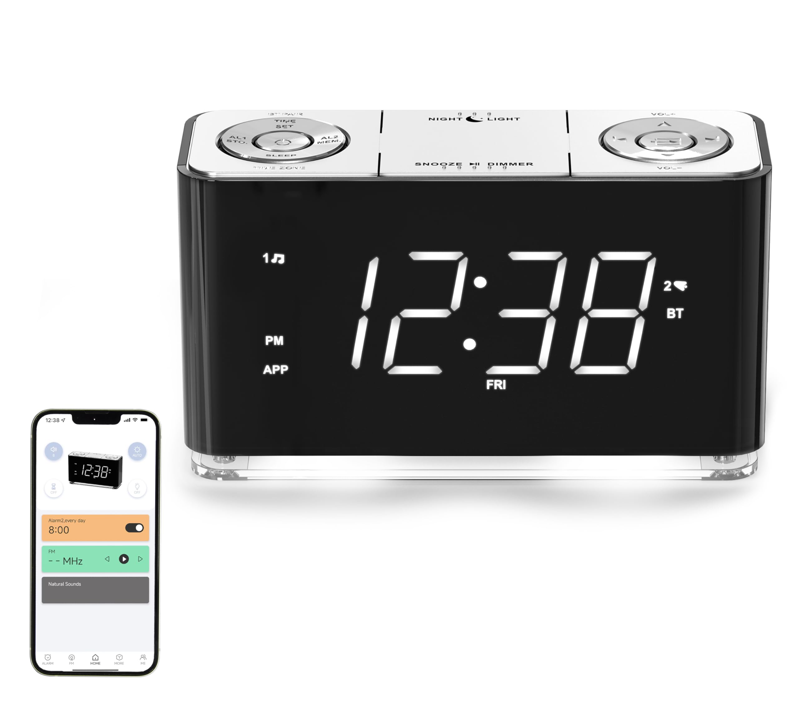 iTOMA Smart Alarm Clock Radio with APP Control - Large LED Display, FM Radio, Dual Alarms, 2 USB Charging Ports, Night Light, Auto/Manual Dimmer, Snooze & Sleep Timer - Perfect for Bedroom, Office, Travel (Model 507)