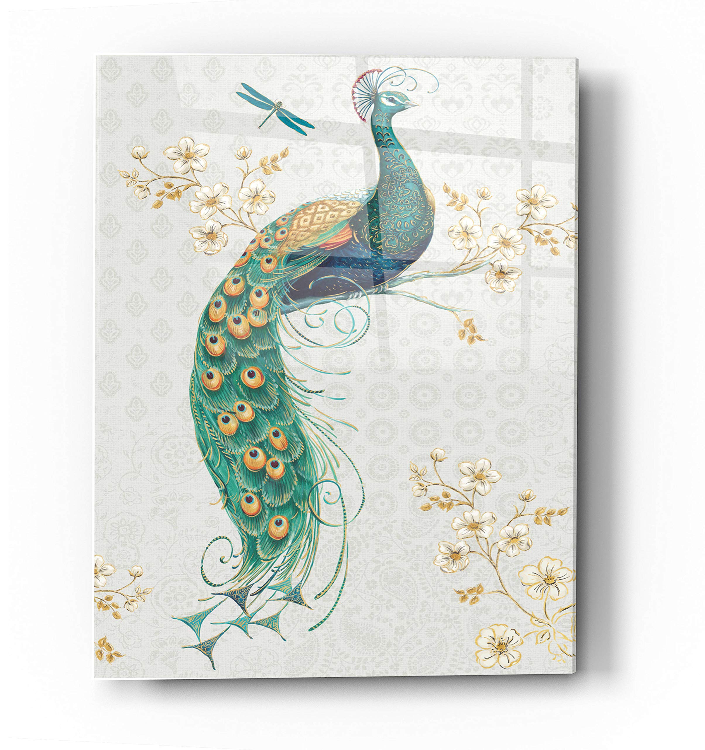 Ornate Peacock IXA Wall Art by Daphne Brissonet - 24x36 Inch Acrylic Glass Painting - Modern Home Decor for Living Room, Bedroom & Office