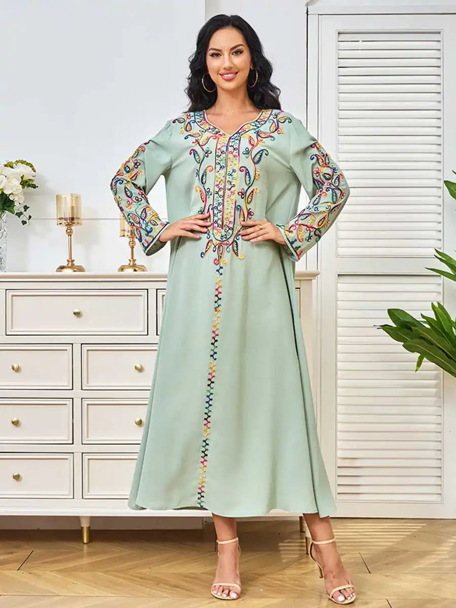 Elegant Eid Rope Embroidery Caftan Dress for Women - Wedding, Party & Special Occasions - Flowy Long Kaftan with Intricate Embroidery #24329 | Perfect for Eid Celebrations, Bridal Showers & Formal Events