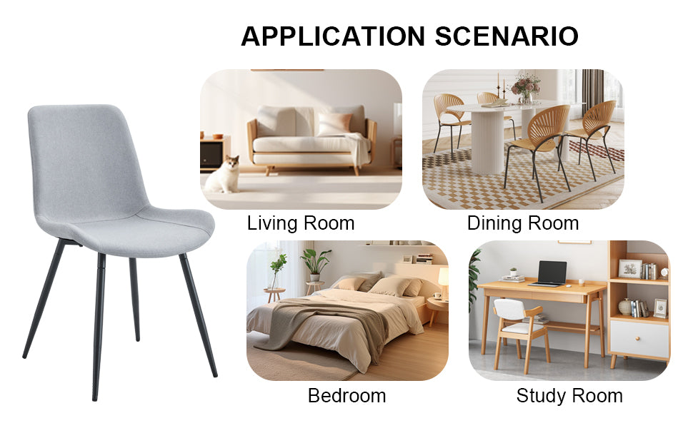 6-Piece Light Gray Linen Cotton Dining Chair Set - Ergonomic Curved Cushion Design for Comfortable Seating | Perfect for Dining Room, Kitchen, and Home Decor