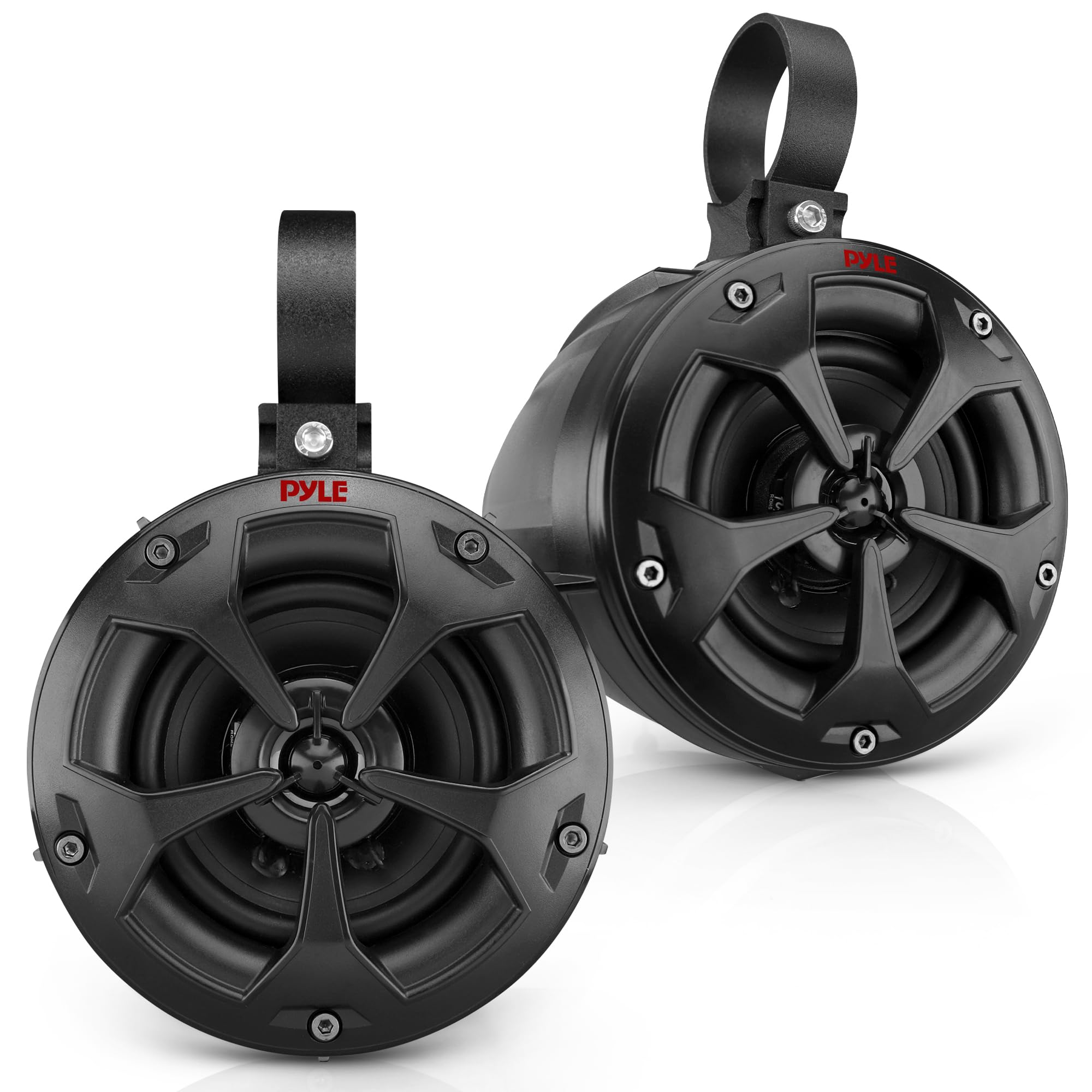 Pyle PLUTV41BK 4 Inch 800 Watt 2-Way Waterproof Marine Speakers - Dual Off-Road Stereo System for ATV, UTV, Quad, Jeep & Boat - Black | Perfect for Wakeboard Towers, Outdoor Adventures & Marine Audio