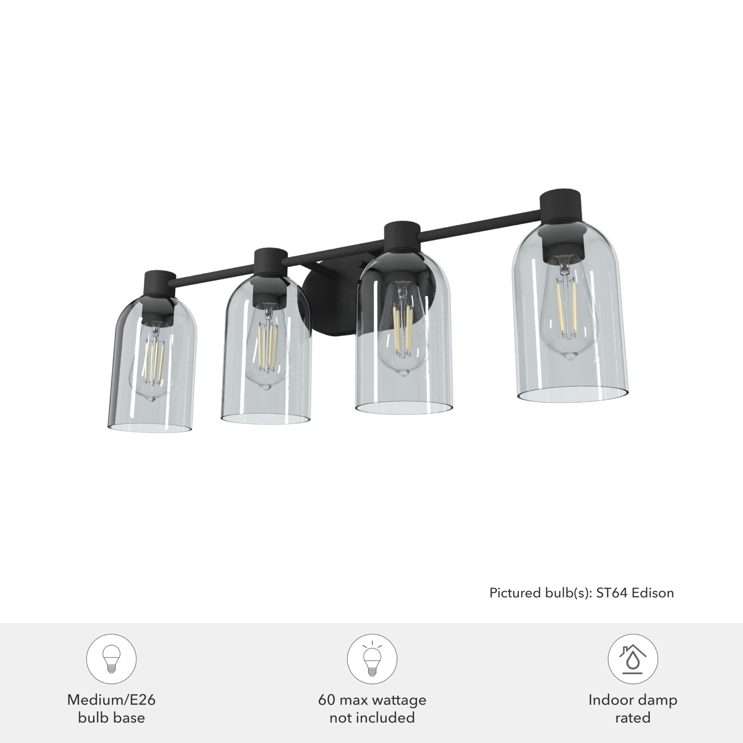 Hunter Fan Company 19711 Lochemeade Vanity Light in Natural Iron Finish - Elegant Bathroom Lighting Fixture for Modern Home Decor