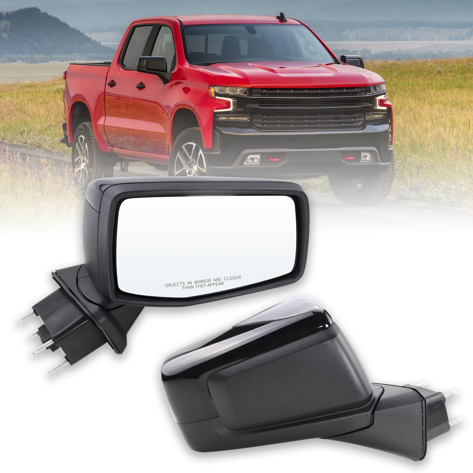 Right Passenger Side Mirror Replacement for 2019-2024 Chevy Silverado 1500 - Power Glass, Manual Folding, Heated (No Turn Signal) - Compatible with #GM1321583 (7-Pin) - Perfect for Winter Driving & Truck Maintenance