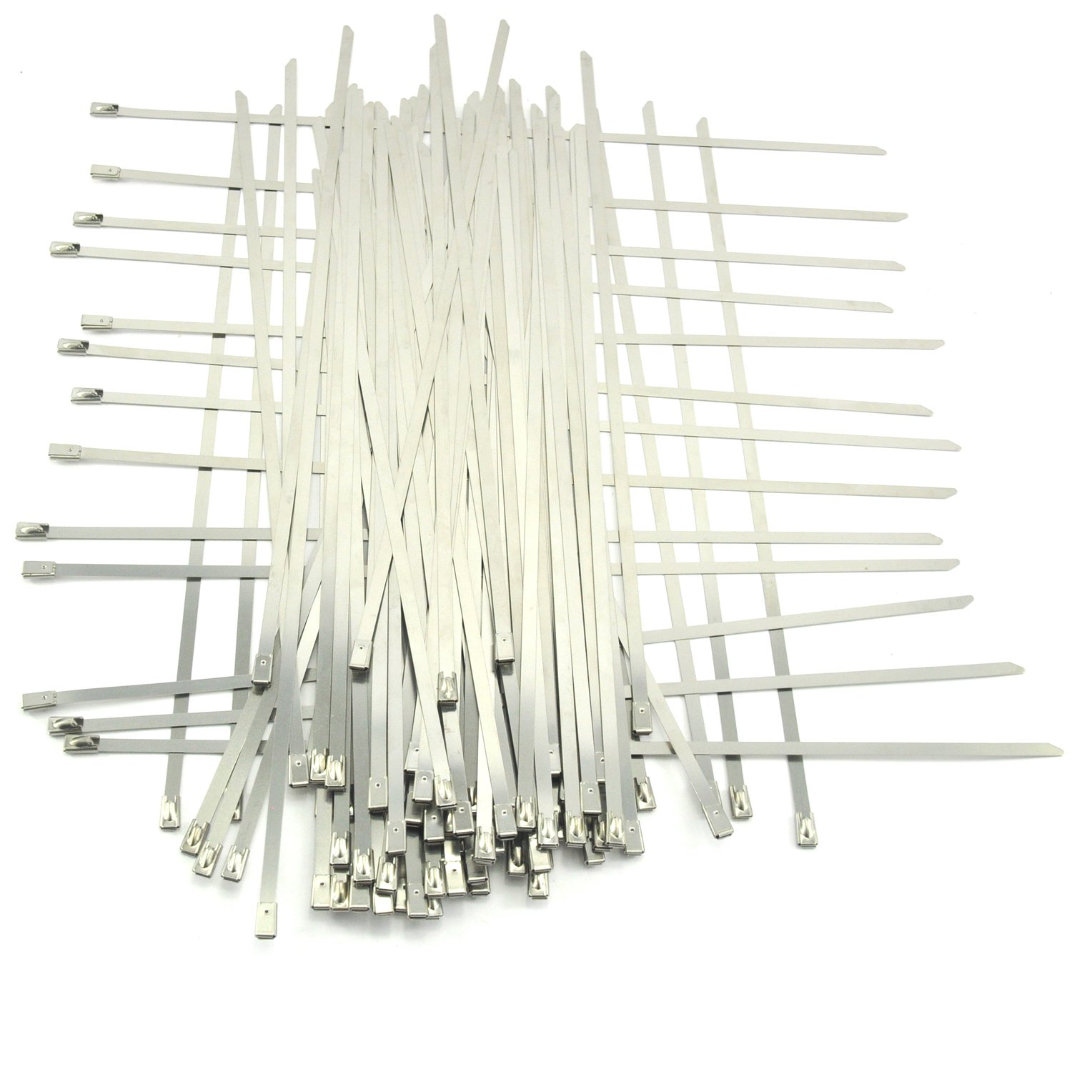 Stainless Steel Locking Cable Ties - Heavy Duty Metal Zip Ties (100pcs, 11.8 Inch) - Corrosion Resistant Exhaust Wrap Coated for Automotive, HVAC, Marine & Industrial Use