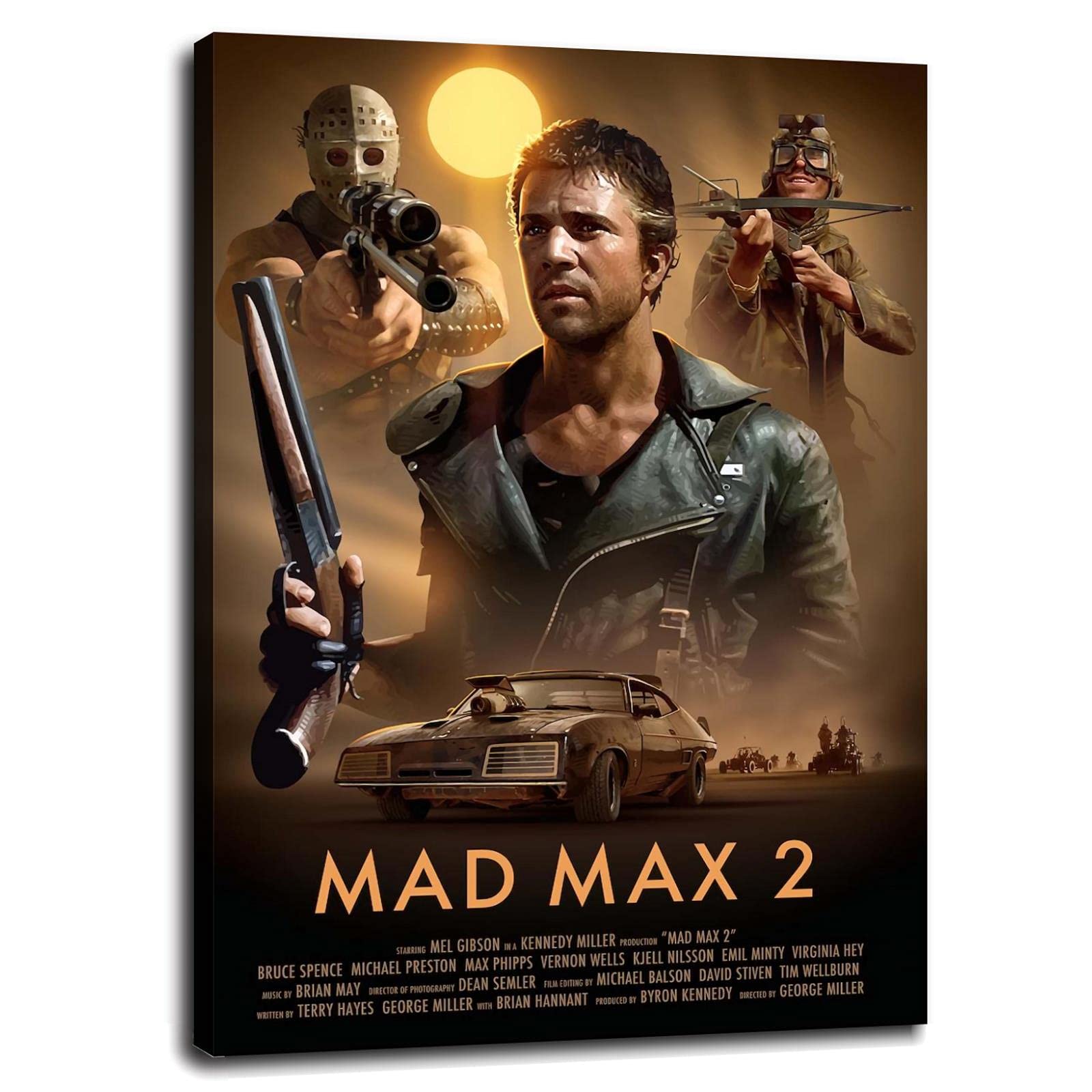 Mad Max 2 The Road Warrior Movie Poster - 32x24 Inch Framed Canvas Wall Art Featuring Mel Gibson, Vintage Car Film Decor for Home Theater, Office, Bedroom & Cinema Room Decorations