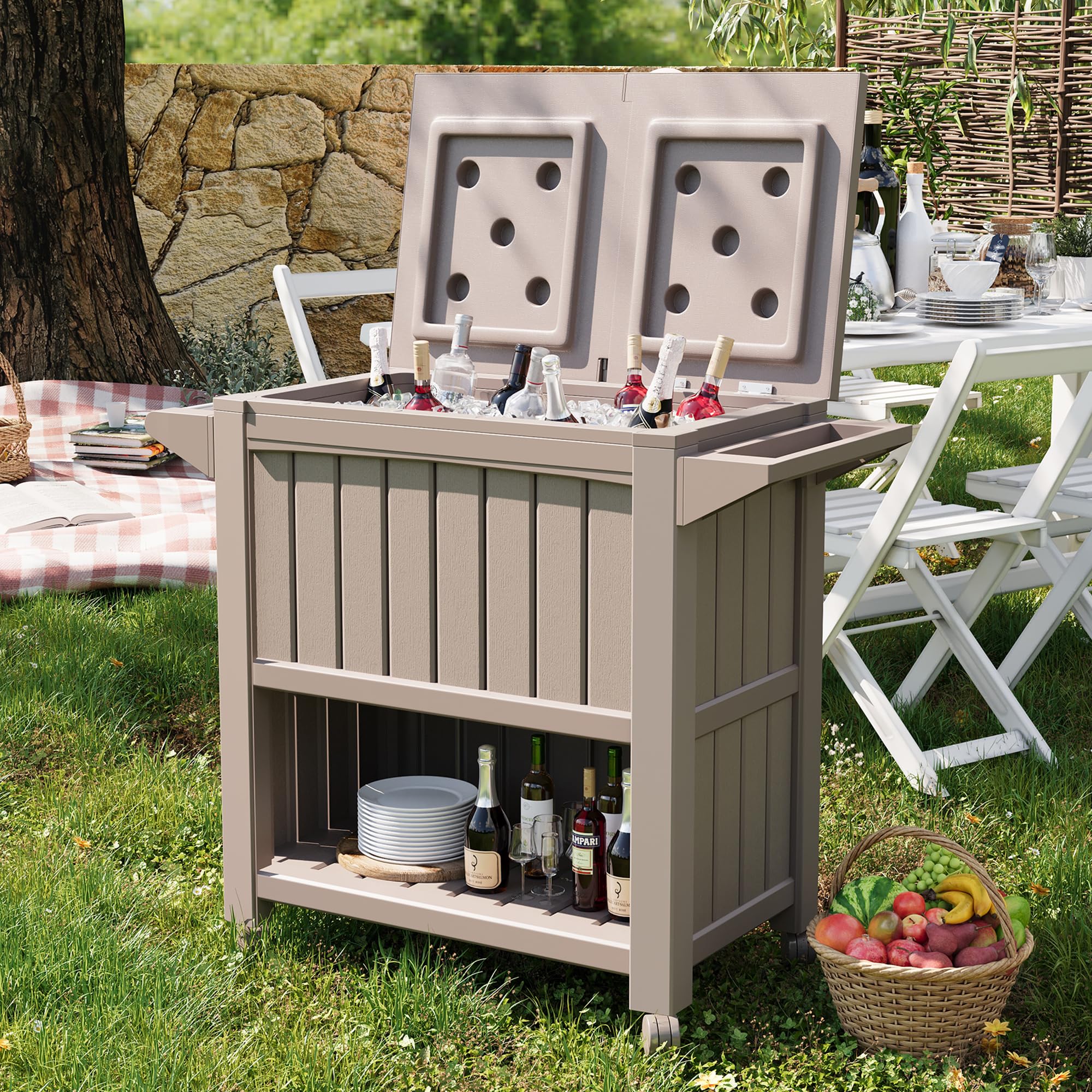 UDPATIO 85 Quart Rolling Cooler with Wheels & Handle - Large Capacity Outdoor Party Cooler for Drinks, Beverages, Picnics, Camping, Tailgating & Beach Outings