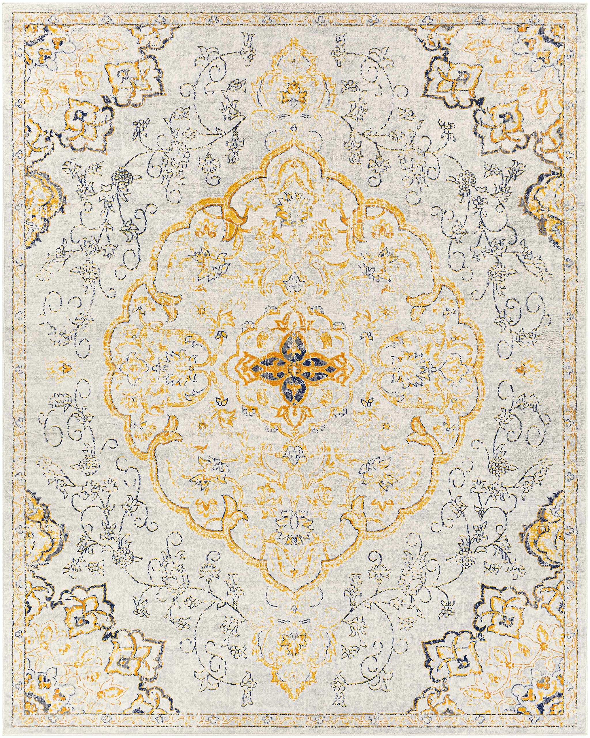 Premium Hauteloom Mehoopany Area Rug for Living Room & Bedroom - Traditional Design in Orange, Gray, Beige - 6'7