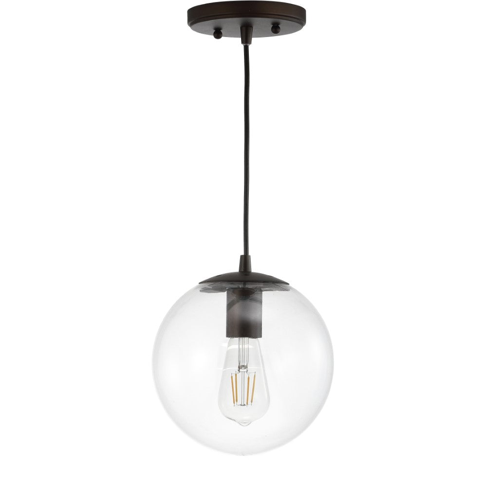 Bleecker 7.75-Inch Modern Metal and Glass Globe LED Pendant Light - Stylish Ceiling Lighting Fixture for Dining Room, Kitchen Island, or Bedroom Decor