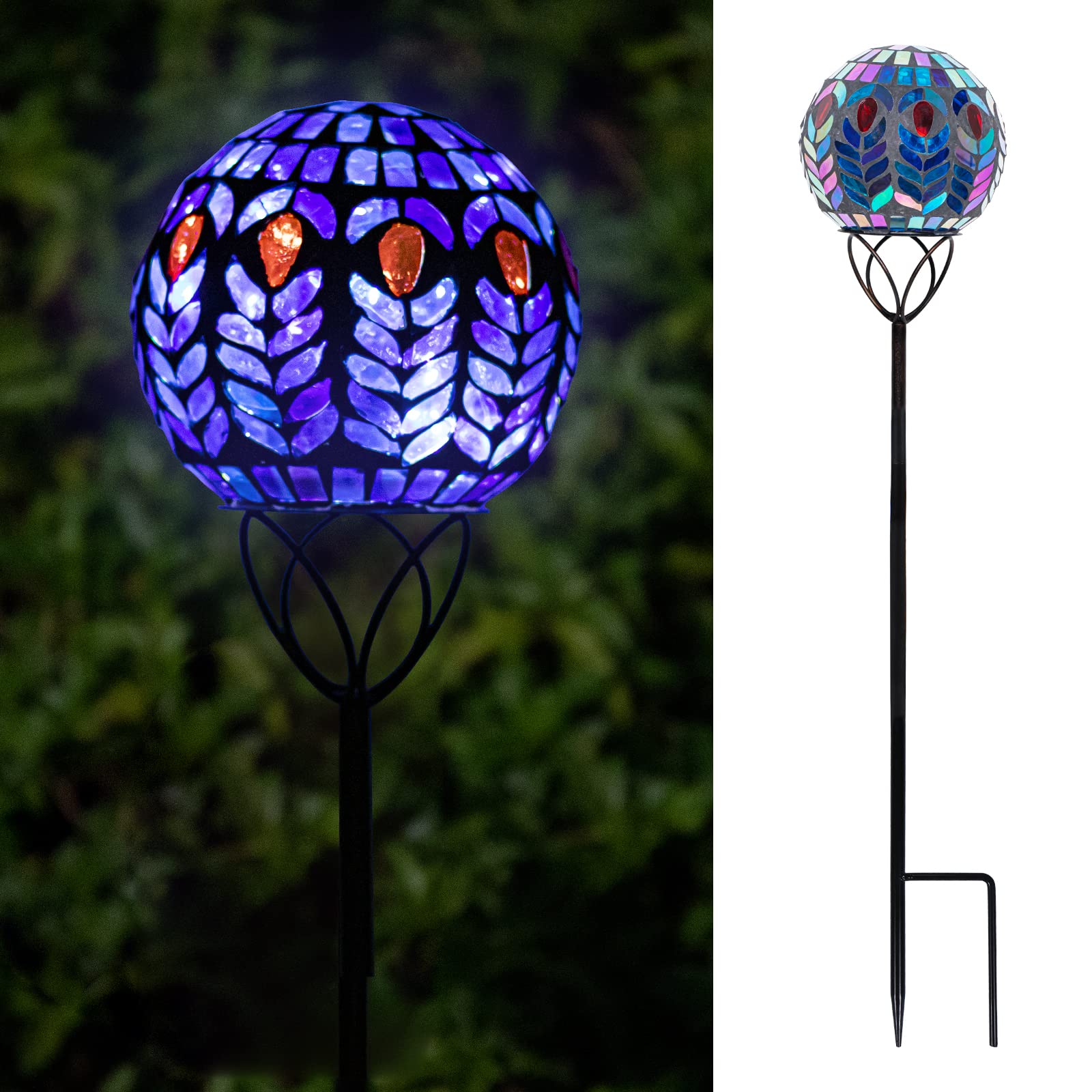 VCUTEKA 6 Inch Solar Garden Lights Outdoor - Waterproof Mosaic Glass Ball LED Pathway Stake Lights for Lawn, Patio, Yard - Solar Powered Landscape Decor for Garden, Walkway, Driveway Lighting