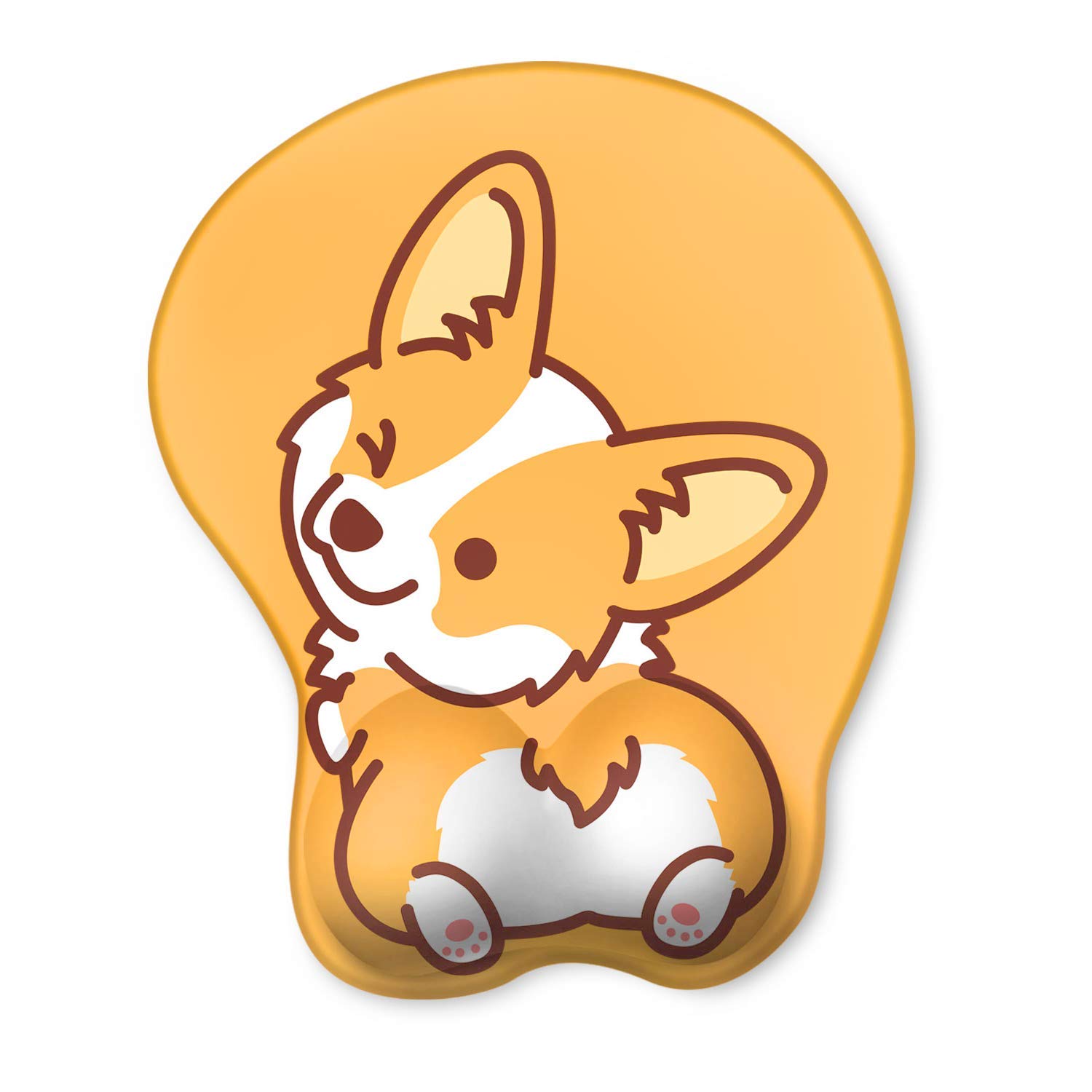 Ergonomic Mouse Pad with Wrist Support - Non-Slip Gel Cushion for Pain Relief | Cute Corgi Anime Design | Perfect for Gaming, Office, Computer & Laptop Use (Yellow)