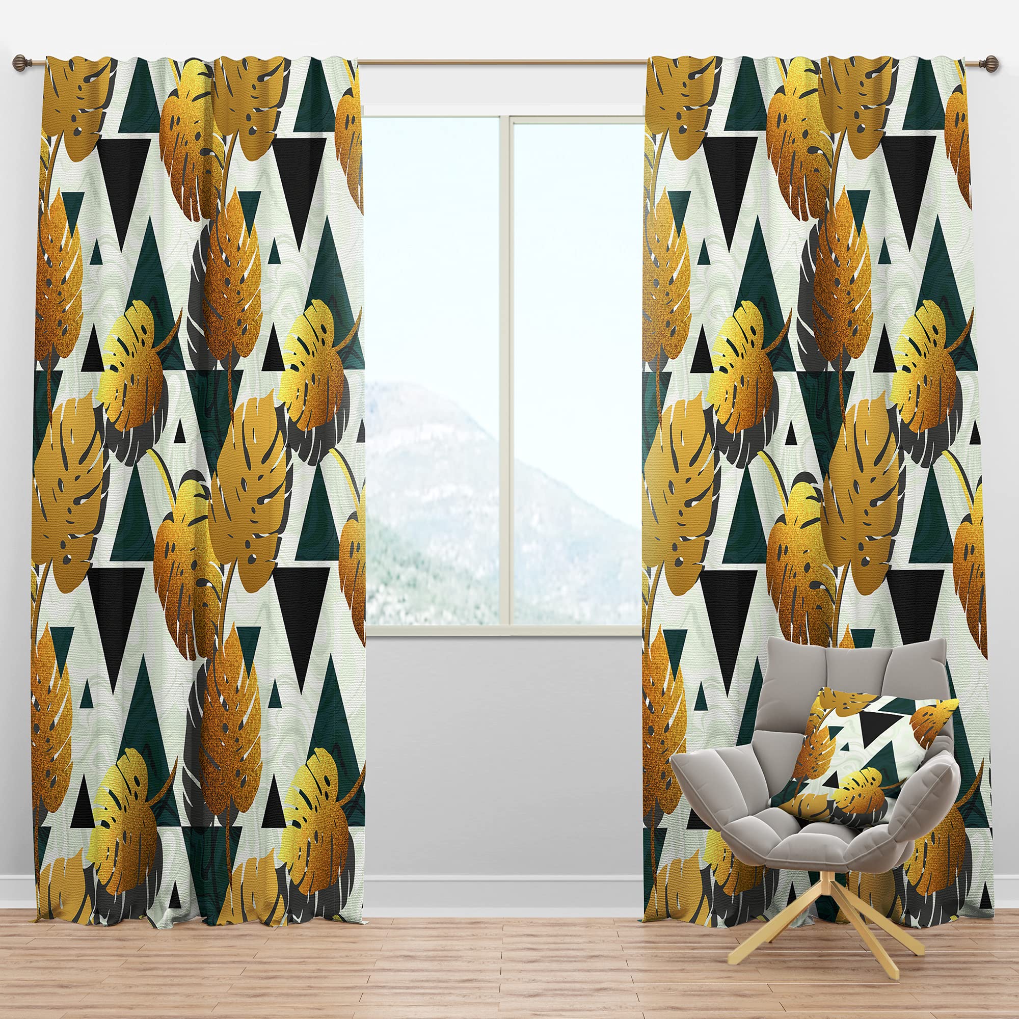 DesignQ Blackout Curtains 'Golden Foliage V' - Thermal Insulated Single Panel (52x95 inches) - Bedroom & Living Room Window Drapes for Light Blocking, Energy Saving & Privacy - Perfect for Home Theater, Nursery & Night Shift Workers