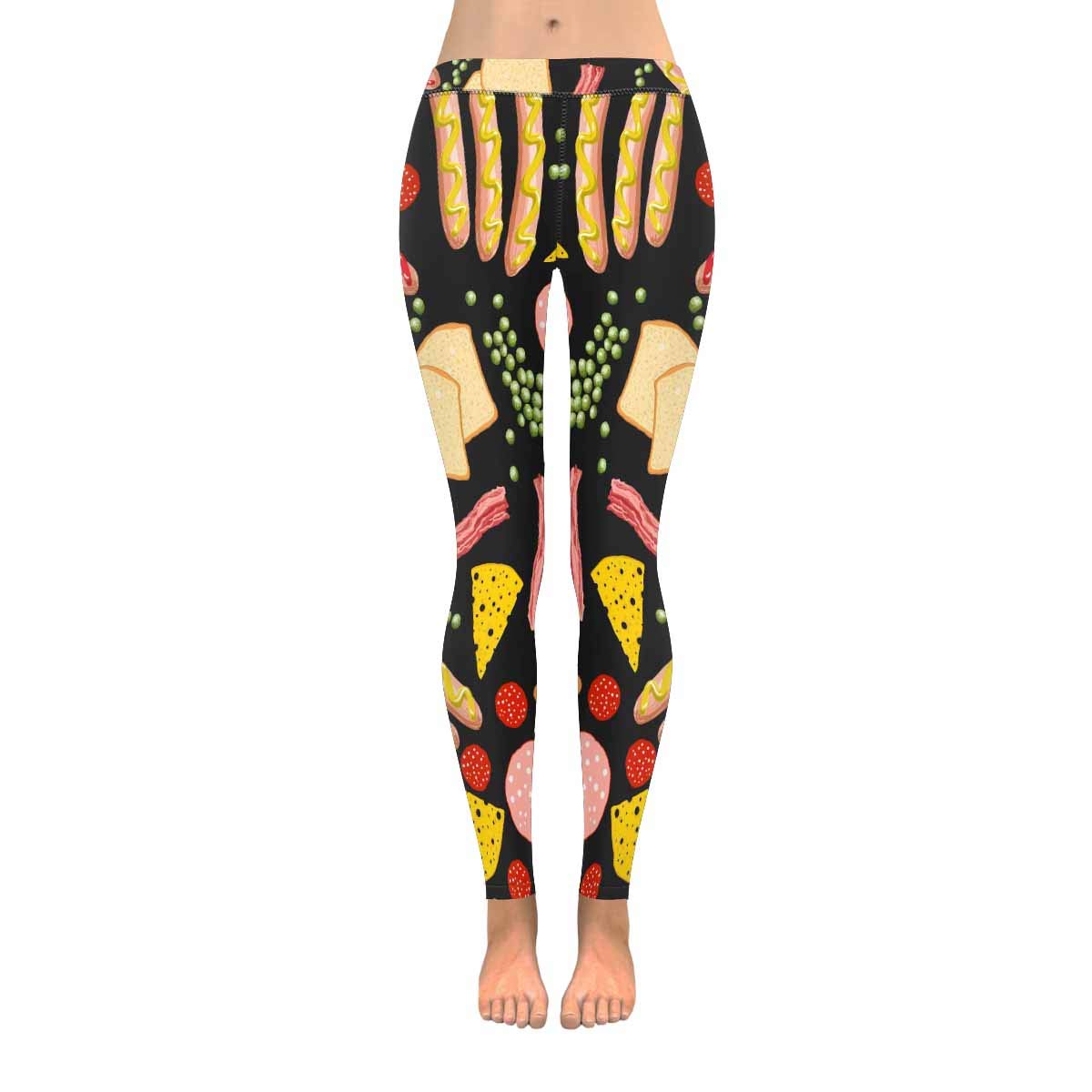 **InterestPrint Women's Stretchy Yoga Pants with Fun Breakfast Print - Egg, Coffee, Bacon & Toast Design - High Waist Gym Leggings for Workout, Running & Casual Wear**