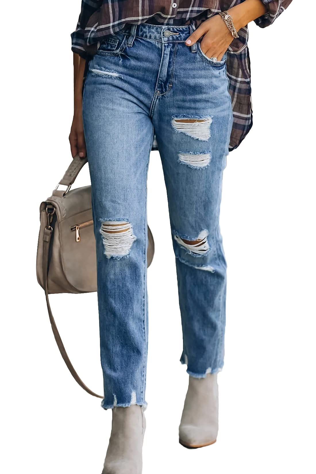 Lesore Women's High Waist Stretch Distressed Jeans - Ripped Denim Pants for Casual Wear, Street Style & Everyday Comfort | Trendy Destroyed Skinny Jeans for Women