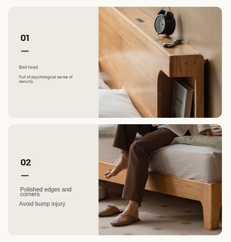 Solid Oak Wood Luminous Bedside Charging Shelf - Nightstand Organizer with USB Ports for Bedroom, Office & Dorm Room - Perfect for Phones, Tablets & Reading Lights