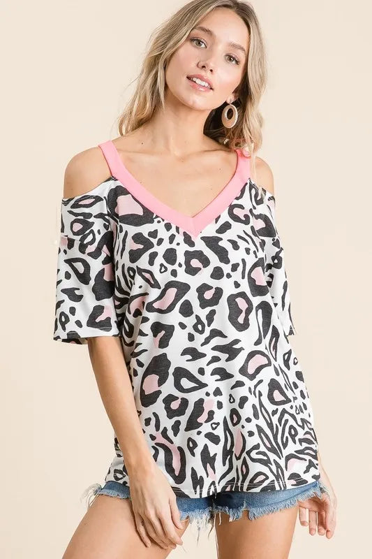 Stylish BiBi Leopard Print Women's Top with Sexy Shoulder Cut Out Design - Perfect for Night Out, Party, and Casual Wear