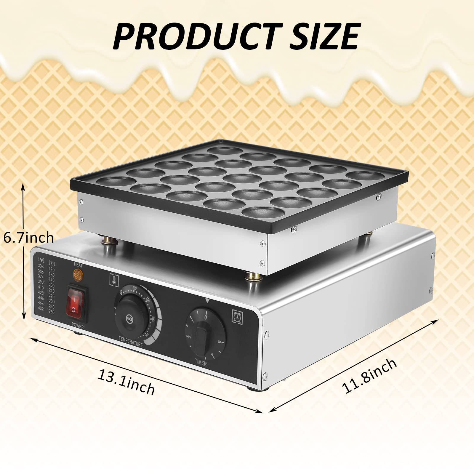 25Pcs Mini Dutch Pancake Maker, 950W Electric Non-Stick Muffin Maker Machine - Poffertje & Dorayaki Pancake Maker for Home, Bakery, Restaurant & Snack Bar - Perfect for Breakfast, Desserts & Party Snacks (US Plug 110V)