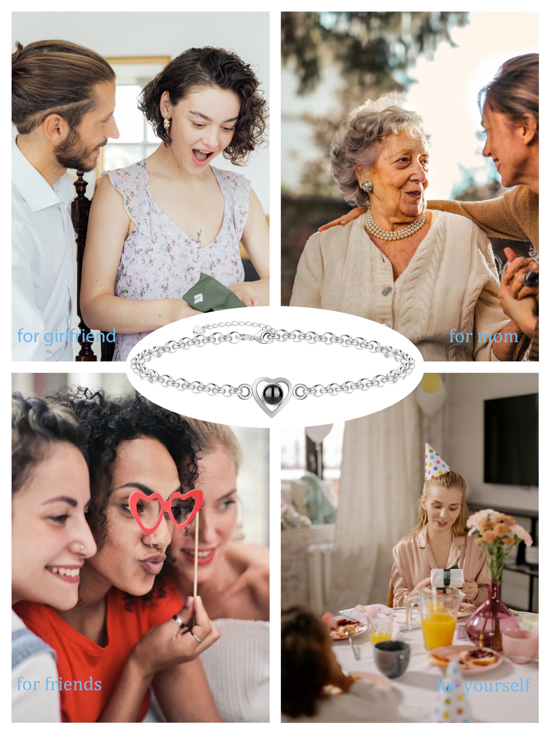 Personalized Photo Projection Bracelet - Custom Engraved I Love You Bracelet with Picture Inside - 100 Languages Memorial Gift for Women - Perfect for Anniversaries, Birthdays & Special Occasions