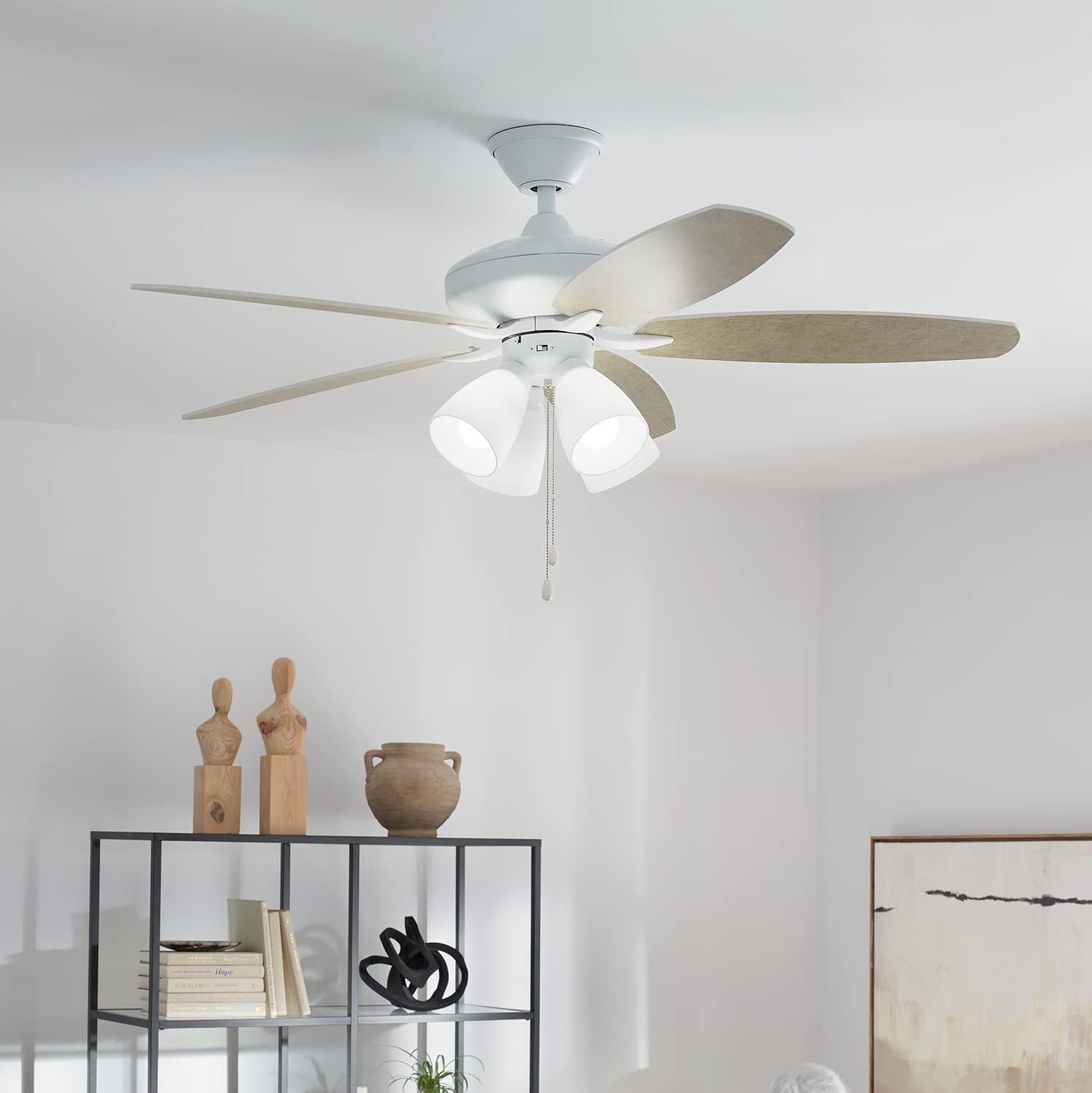 Kichler 52 Inch Renew Premier LED Ceiling Fan with Light, Matte White Finish - Energy Efficient Cooling for Living Room, Bedroom & Patio