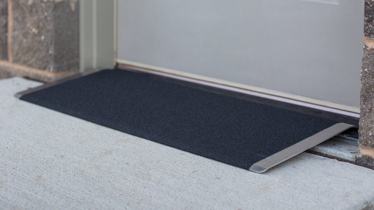 TRANSITIONS® Angled Entry Plate - Durable Stainless Steel Threshold Ramp for Wheelchair & Walker Access - Perfect for Home, Office & Store Entrances