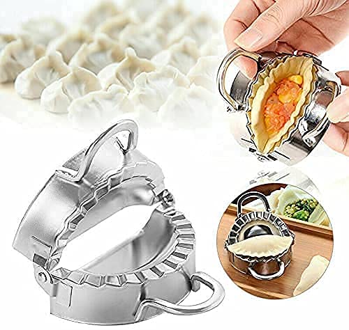 2V BROTHERS Stainless Steel Dumpling Maker - Professional Momos Maker, Dough Press Mold, Wrapper & Cutter for Perfect Homemade Dumplings (18x5x9cm, Silver) | Ideal for Asian Cuisine, Family Cooking & Restaurant Use