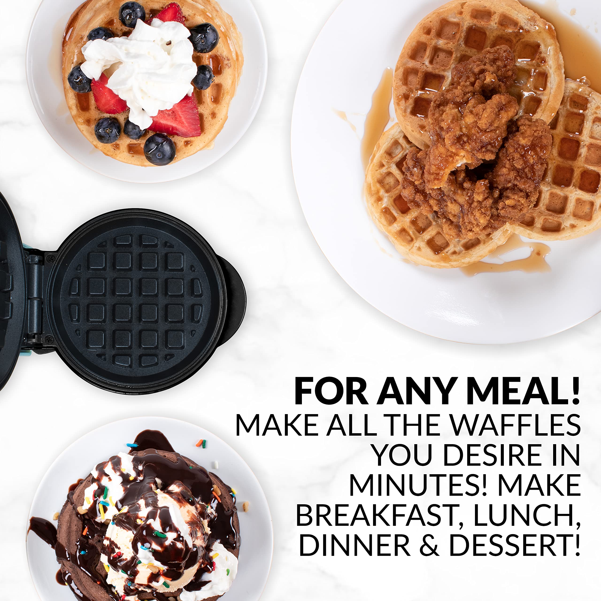 Nostalgia MyMini Personal Electric Waffle Maker - 5-Inch Non-Stick Cooking Surface for Waffles, Hash Browns, French Toast, Grilled Cheese & Quesadillas - Perfect for Breakfast, Snacks & Desserts - Compact & Easy to Use - Aqua Color