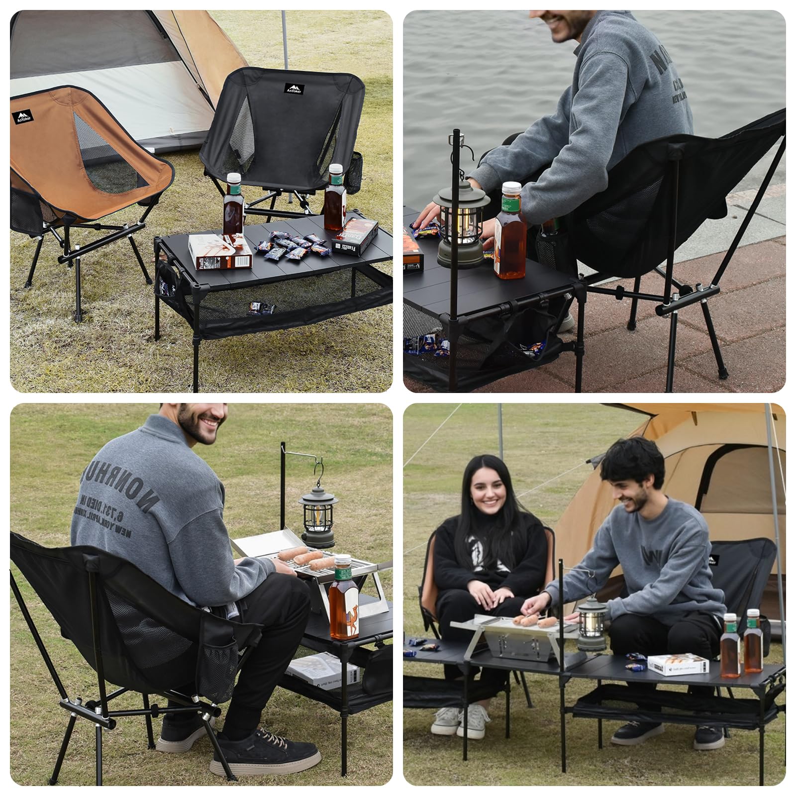 AnYoker Portable Folding Camping Chair - Lightweight Outdoor Beach Lawn Chair with Backpack Carry Bag for Hiking, Picnics, Travel & Backyard (Black) - Perfect for Camping, Beach Trips, Tailgating & Outdoor Events