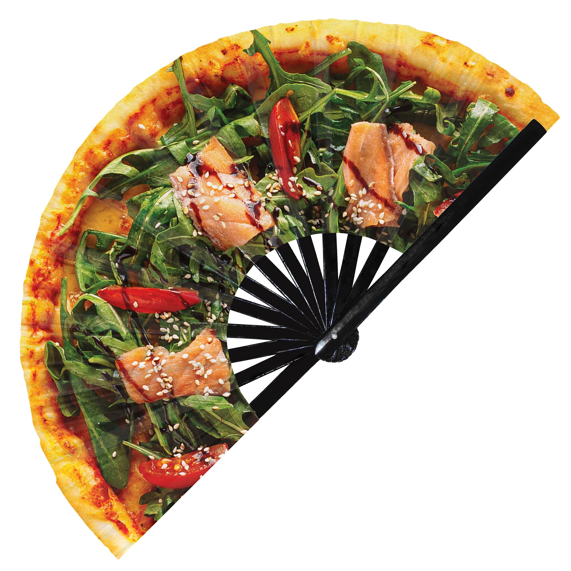Handmade Pizza Dough Cosplay Folding Fan - UV Glow Pizza Sauce & Cheese Design for Halloween Costumes, Rave Parties & Pizza Lovers | Perfect for Cosplay, Halloween Outfits & Themed Events (Style 18)