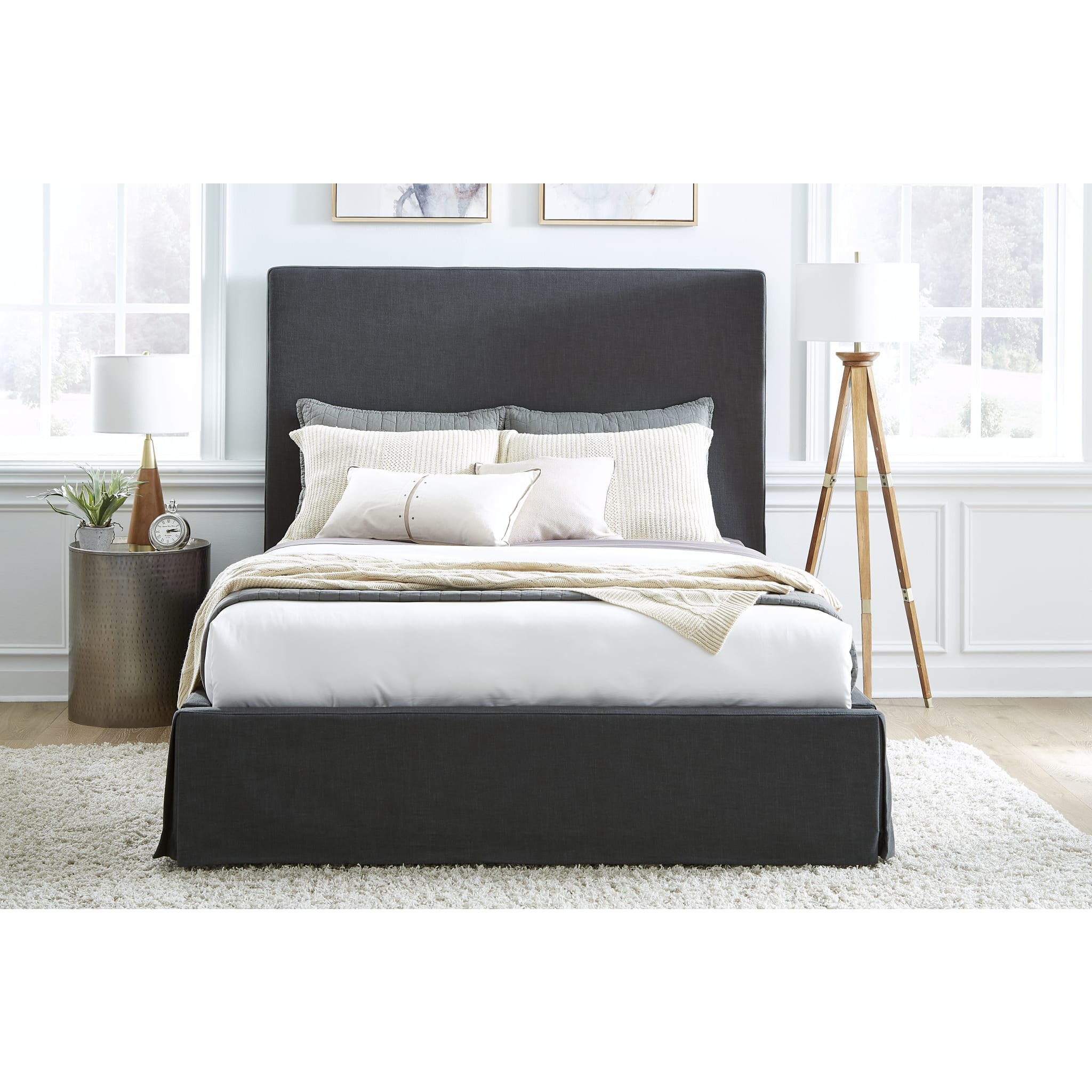Cheviot Upholstered Skirted Panel Bed Frame - Queen Size Iron Platform Bed with Headboard - Perfect for Modern Bedroom & Guest Room Decor