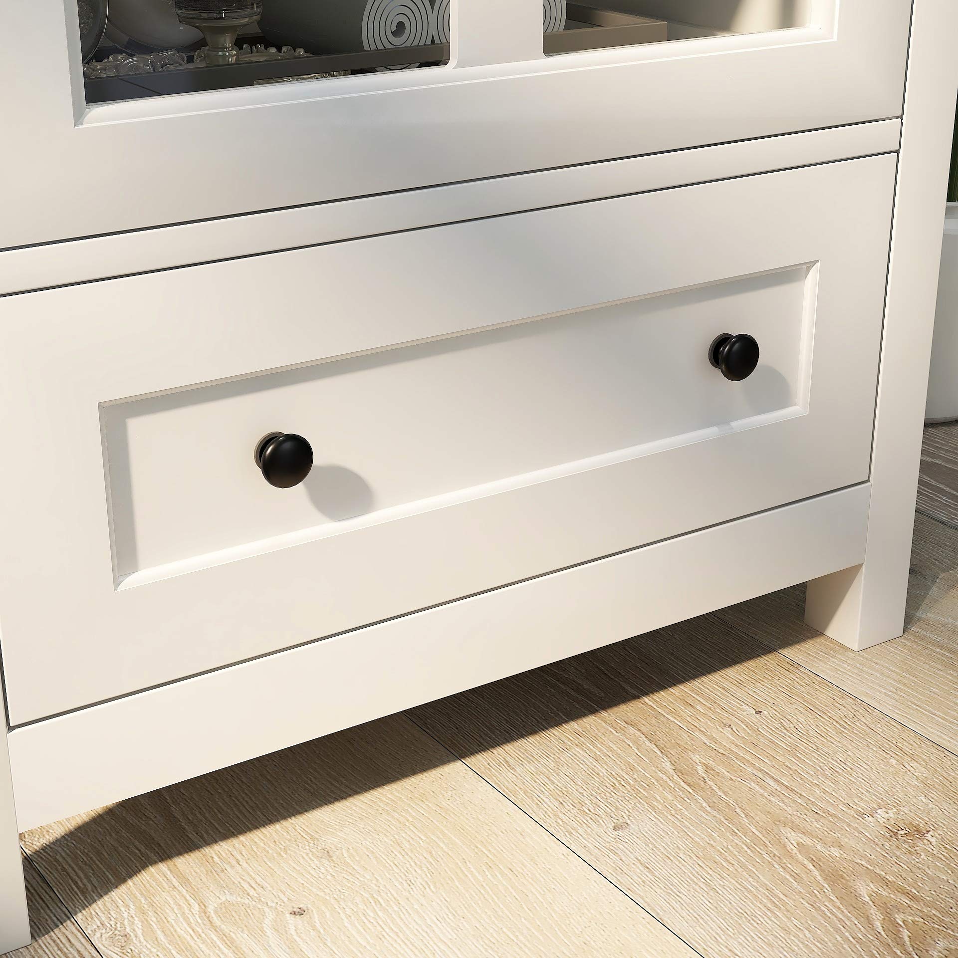 LERFAN Buffet Sideboard with Bottom Drawer & Glass Door Cabinet - Unique Bell Handle Display Storage for Living Room & Kitchen | Perfect for Dining Room Organization & China Display