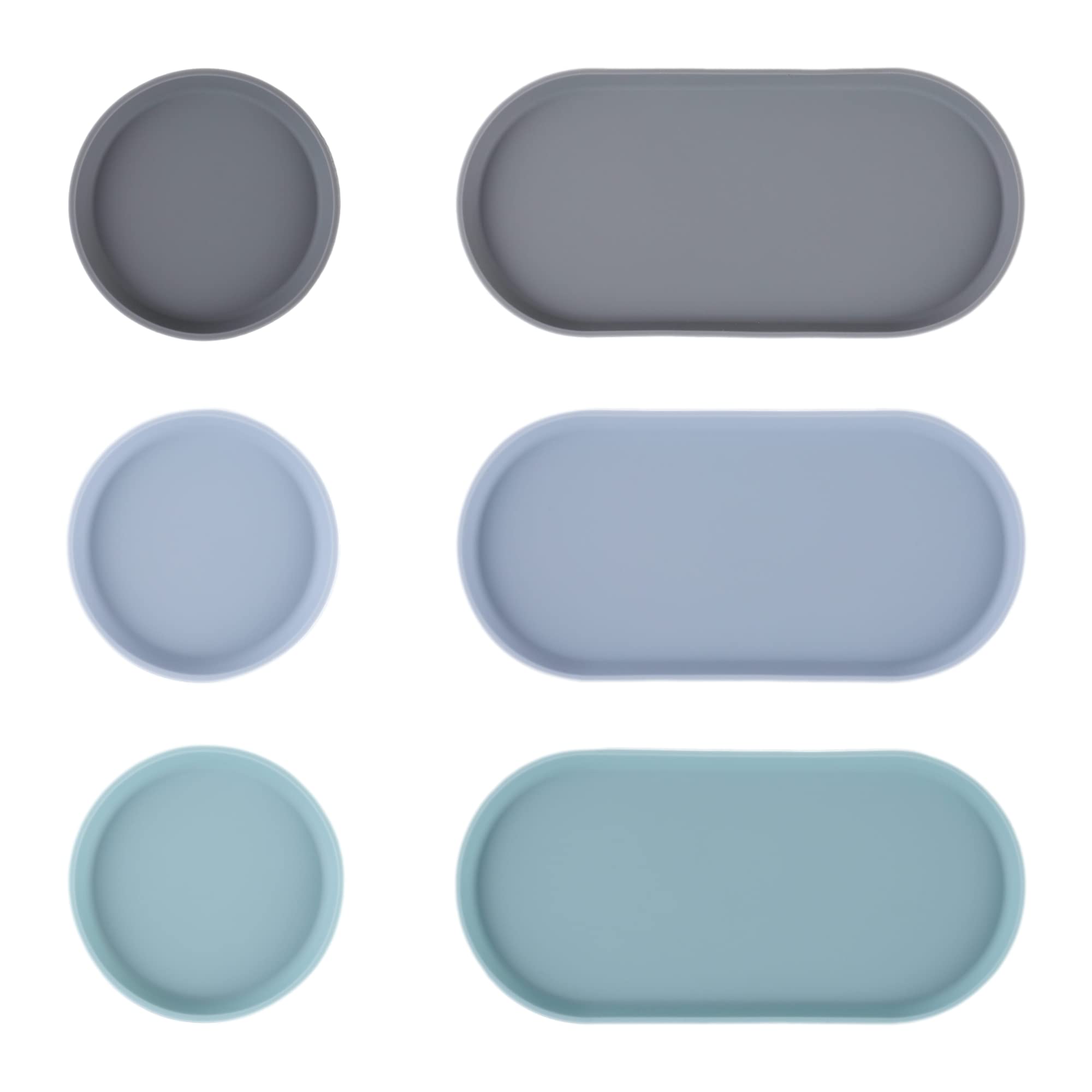 Blue Ginkgo Mini Silicone Trays – Set of 6 Non-Slip Organizers for Bathroom, Kitchen, Office & Vanity | Easy-Clean Makeup & Jewelry Storage | Perfect for Cosmetics, Desk Accessories & Small Items (Blue, Mint, Gray)