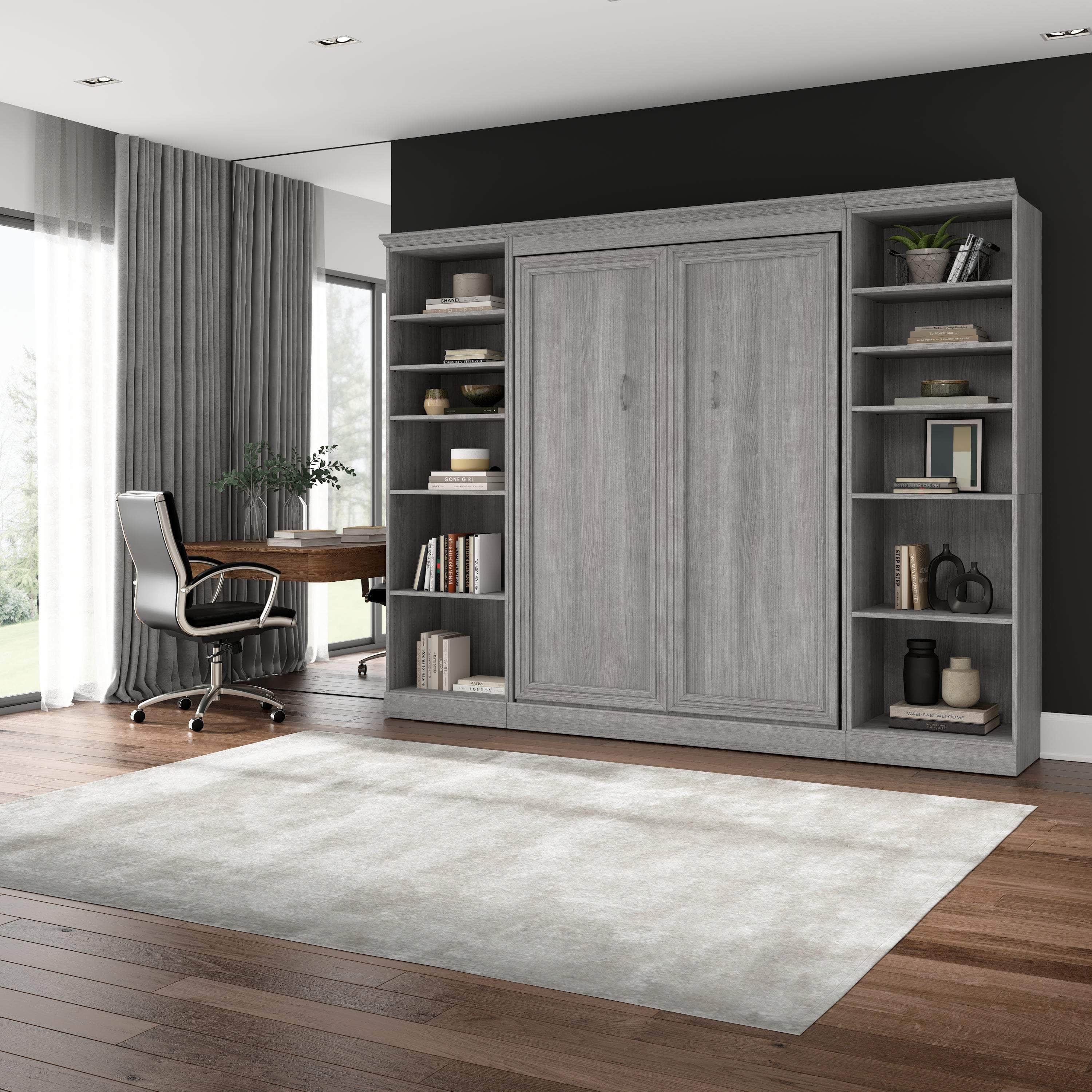 Space-Saving Full Murphy Wall Bed with 2 Storage Units - 3 Color Options | Perfect for Small Apartments, Guest Rooms & Home Offices